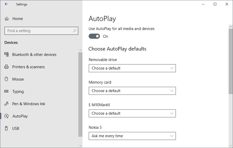 autoplay windows 10 settings