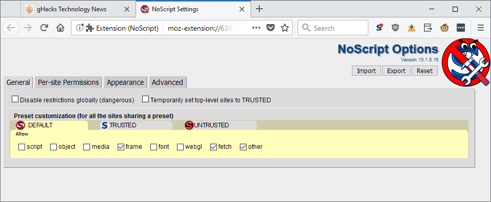 noscript options