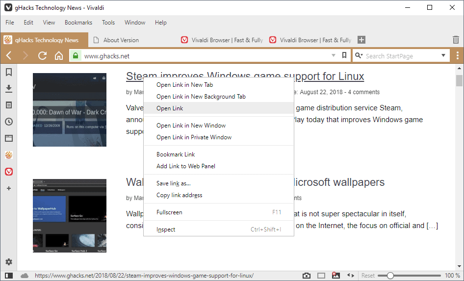 vivaldi link open options